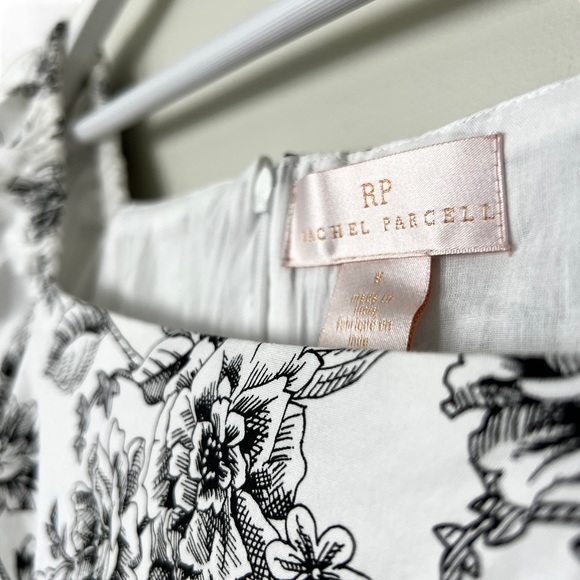 New RACHEL PARCELL Floral Poplin Fit & Flare Minidress Black White Sz 6 - Picture 12 of 15